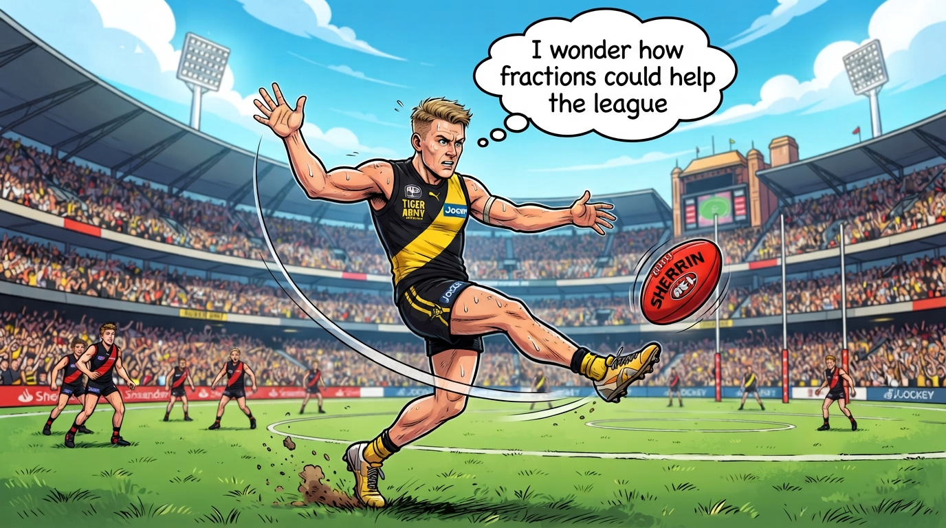 Footballer kicking on goal while wondering how fractions could help the AFL.